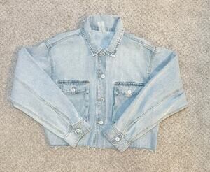 Express The Editor‎ Cropped Denim Jacket Raw Hem L